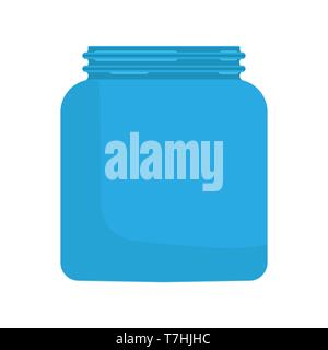 Glas Glas Konzept flachbild Flüssigkeit leeren Flasche Vektor icon. Marmelade Essen transparent blau container Küche. Honey Pot Kappe Stock Vektor
