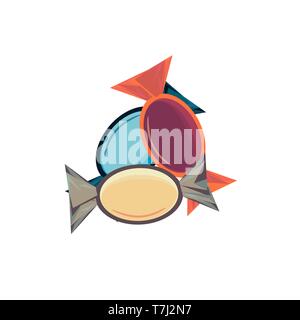 Süße Bonbons flache Symbole in Form der Kreis mit gemischten Pralinen set isoliert Bunte lollipops Vector Illustration Stock Vektor
