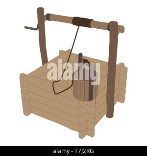 Gut Wasser Vektor aus Holz Abbildung: alte Symbol Dach eimer Hintergrund isoliert Village Farm ländlichen Stock Vektor