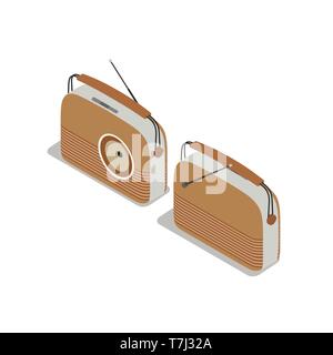 Vintage Radio isometrische Vector retro Alte Musik Symbol Abbildung Lautsprecher Hintergrund Medien Stock Vektor