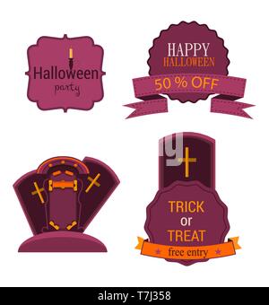 Halloween Abzeichen und Etiketten. Vector Illustration Satz Zeichen isoliert Stock Vektor