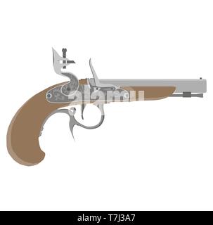 Flintlock vector vintage Pistole Abbildung Pistole Waffe Old White pirate Muskete retro isoliert Stock Vektor