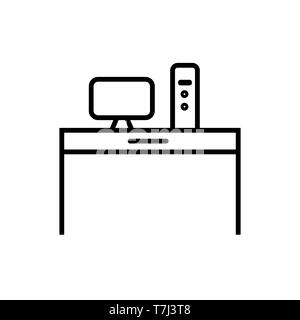 Computer Schreibtisch Linie Symbol auf weißem Hintergrund. Übersicht thin Büro anmelden Vektor. Stock Vektor