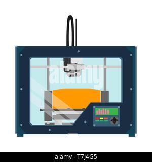 3D-Drucker Ausrüstung industrielle Device Tool. Flache vektorsymbol Maschine Stock Vektor