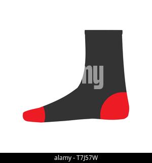Socken Fuß Vektor symbol Textil. Stoff tragen isoliert weiß rot Abbildung Kleidung Stock Vektor