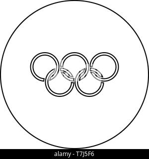 Olympische Ringe fünf olympischen Ringen Symbol im Kreis runde Kontur schwarz Vector Illustration Flat Style simple Image Stock Vektor