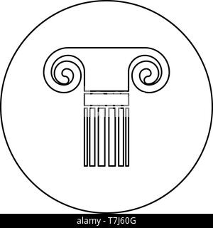 Spalte alten Stil antiken klassischen Spalte Architektur element Säule griechische römische Säule Symbol im Kreis runde Kontur schwarz Vektor Stock Vektor