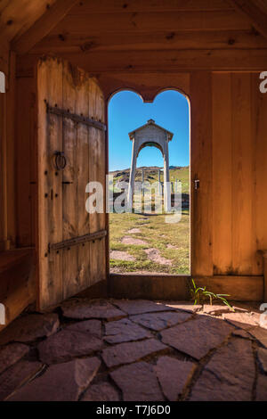 Thjodhildur Kirche, Qassiarsuk oder Brattahlid, Südgrönland Stockfoto