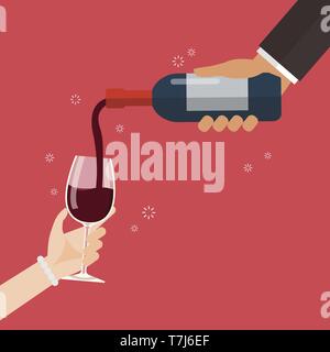 Wein in der Wineglass ausgießen. Vector Illustration Stock Vektor