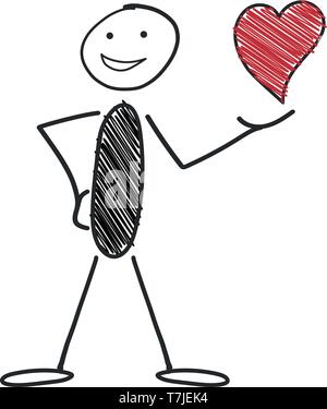 Schwarz stickman mit Herz - web Liebe Symbol. Stock Vektor