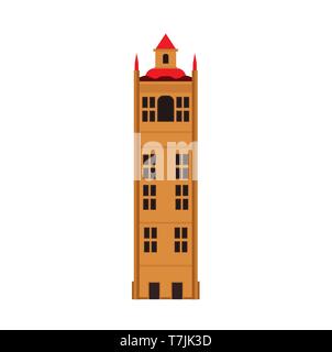 Gebäude aus Stein Turm vektorsymbol Architektur Stadt. Urbane Stadt cartoon Stadtbild flach außen Hohe Burg Stock Vektor