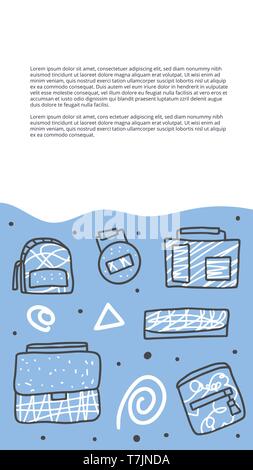 Social Media Banner Vorlage mit Frau Handtaschen. Sammlung der Geldbeutel in doodle Stil. Mode Accessoires Elemente. Vector Illustration. Stock Vektor