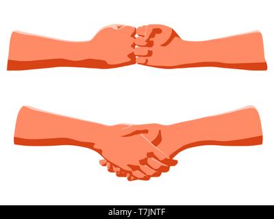 Handshake als Konzept der menschlichen Gruß auf Treffen oder geschäftlichen Vereinbarung zwischen den Partnern oder Freunden Stockfoto