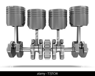 Kolben und Kurbelwelle isoliert auf weißem Hintergrund Stockfoto