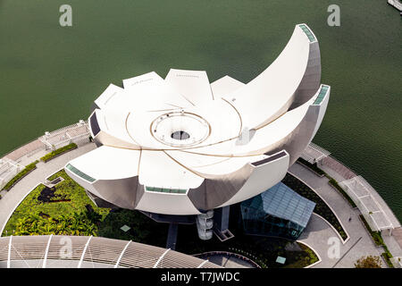Eine Luftaufnahme des ArtScience Museum, Singapur, Südostasien Stockfoto