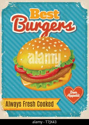 Vektor besten Burger Poster oder Karte mit detaillierten Vektor burger Abbildung. Stock Vektor