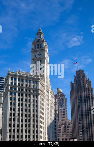 Chicago, IL, USA - Juli 13,2013: Wrigley Building in Chicago am 13. Juli 2013. Die Wrigley Building ist ein Wolkenkratzer mit zwei Türmen (South Tower und Stockfoto