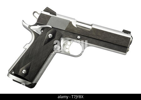 Luxus 1911 .45 Pistole metall Pistole Professional auf weißem Hintergrund Stockfoto