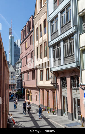 Frankfurt am Main, die neue Altstadt, rekonstruierte Häuser im Altstadtviertel zwischen Römer und Dom, Markt Straße, Stockfoto