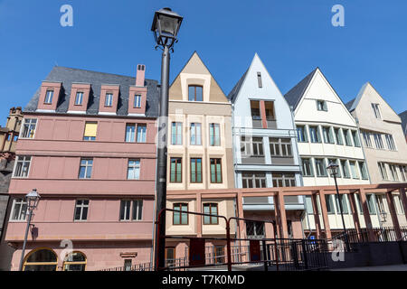Frankfurt am Main, die neue Altstadt, rekonstruierte Häuser im Altstadtviertel zwischen Römer und Dom, Markt Straße, Stockfoto