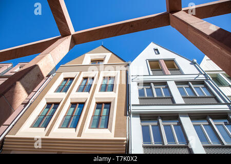 Frankfurt am Main, die neue Altstadt, rekonstruierte Häuser im Altstadtviertel zwischen Römer und Dom, Markt Straße, Stockfoto