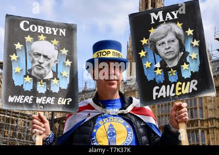 Steve Bray Aktivist, SODEM, Pro EU-Protest, Houses of Parliament, Westminster, London. Großbritannien Stockfoto