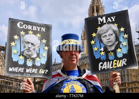 Steve Bray Aktivist, Pro EU-Protest, Houses of Parliament, Westminster, London. Großbritannien Stockfoto