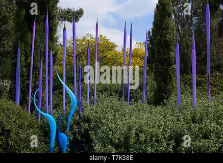 Neodym Schilf und Türkis Marlins, Chihuly Glas Artwork, Kew Gardens, London Stockfoto