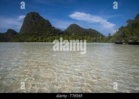 Lagune und Karst Kalksteinformationen in Wayag Insel, Raja Ampat, West Papua, Indonesien. Stockfoto