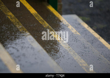 Kelso, Scottish Borders, Großbritannien. 8. Mai 2019. Weiterhin starke Regen vor der Villa Sandi Handicap Hürde Verfolgung bei Kelso Pferderennbahn. Credit: Scottish Borders, Medien/Alamy leben Nachrichten Stockfoto