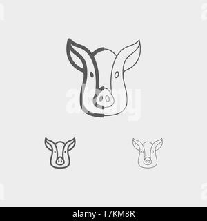 Schwein Gesicht Symbol dünne Linie für Web und mobile, Moderne minimalistische flache Bauform. Vektor Dunkelgrau auf hellgrau hinterlegt. Stock Vektor