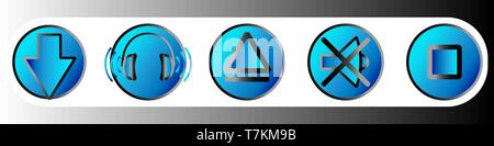 Musik und Spiel gradient Web Icons in blauen Farbtönen. Set 3. Vector Illustration EPS 10. Stock Vektor