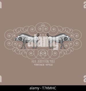 Buchstabe e zwischen Ebern und Linienmuster. Königliche Monogramm, luxuriösen Stil Stock Vektor