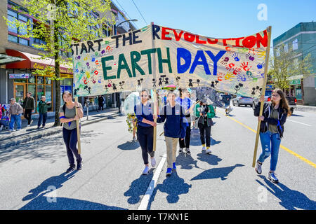 Earth Day Parade und Festival, von Jugend für Klimagerechtigkeit Jetzt, Vancouver, British Columbia, Kanada organisiert Stockfoto