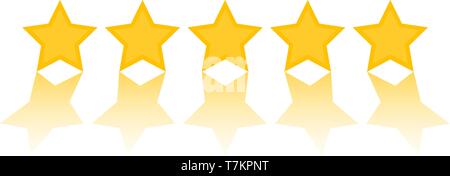 Fünf Sterne, fünf goldene Sterne mit refleciton auf weißem Hintergrund Vector Illustration Stock Vektor