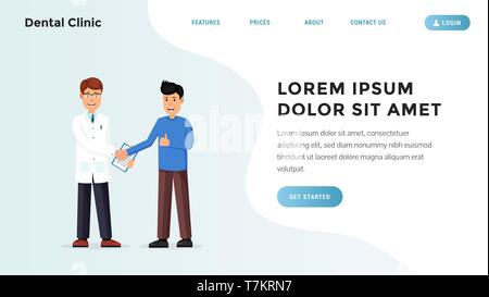 Medizinische Landung Webseite. Patienten schüttelt Hände mit dem Arzt vector Flat Style Design Vector Illustration Stock Vektor