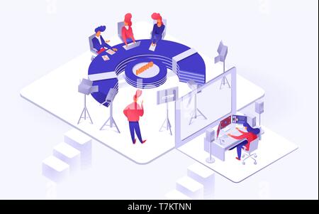News Live studio Konzept 3d-isometrische Vector Illustration auf weißem Hintergrund Stock Vektor