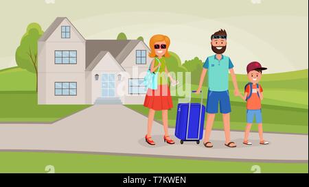 Familie Urlaub Flat Style Vector Illustration Stock Vektor