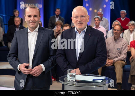 Manfred Weber, Frans Timmermans in der wahlarena zur Europawahl im WDR-Studio BS 4, Köln, 07.05.2019 Stockfoto