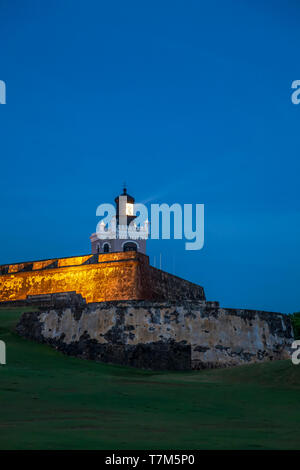 Leuchtturm, San Felipe del Morro Castle, San Juan National Historic Site, Old San Juan, Puerto Rico Stockfoto