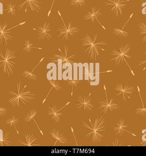 Löwenzahn Samen auf braunem Hintergrund nahtlose Vektor Muster Stock Vektor