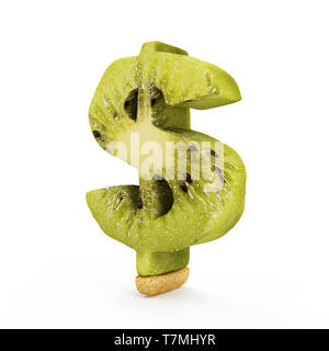 Dollarzeichen aus Kiwi auf weißem Hintergrund Stockfoto