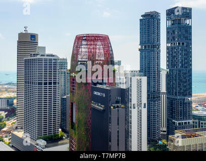 International Plaza, Oasia Hotel Downtown, Carlton Stadt AXA Tower, Skysuites @ Anson und Altez wohn Türme und Wolkenkratzer in der Innenstadt von Singapur. Stockfoto