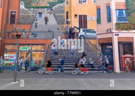 Frankreich, Rhône, Lyon, 4. Arrondissement, Le Plateau Stadtteil La Croix Rousse, Boulevard des Canuts, die Wand des Canuts Stockfoto