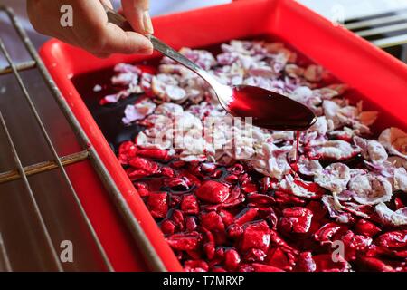 Frankreich, Alpes Maritimes (06), Peymeinade, Domaine du Mas de l'Olivin, Au Pays d'Audrey, Vorbereitung de confiseries de Rose Stockfoto