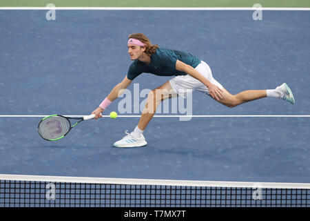 Griechische tennis player Stefanos Tsitsipas Wiedergabe während Dubai Tennis Championships 2019, Dubai, Vereinigte Arabische Emirate Stockfoto