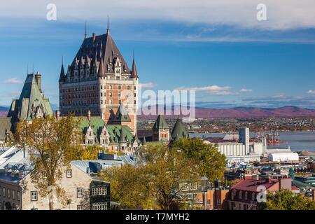 Kanada, Quebec, Quebec City, erhöhte Skyline mit Chateau Frontenac Hotel Stockfoto