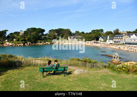 Frankreich, Cotes d'Armor, Perros Guirec, Ploumanac'h, rosa Granit Küste (Côte de Granit Rose), das Oratorium von St. Guirec auf der Saint Guirec Strand Stockfoto
