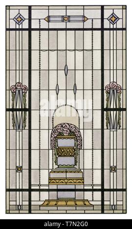 Glasmalerei, 3 Muster: Blumen, Abstrakte - Jugendstil Jahrgang Illustration von künstlerischen Glasmalerei 1911 Stockfoto