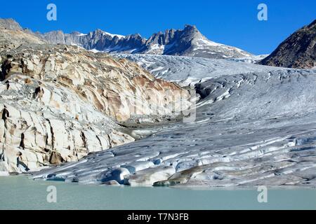 Schweiz, Kanton Wallis, Furkapass, Rhonegletscher, Les Sources du Rhône Stockfoto